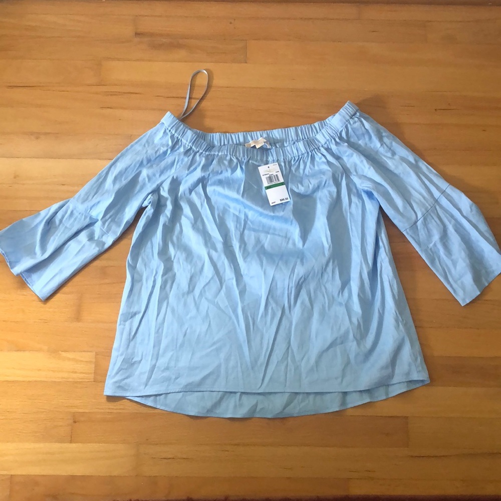 Michael Kors Off Shoulder Blue Blouse NWT Sz L